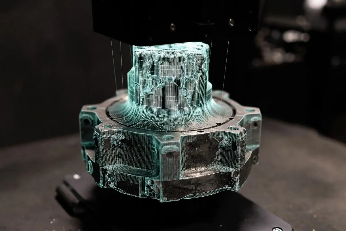 Structured light 3D scanner capturing the surface of a machined metal component