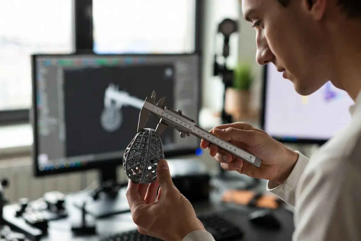 Engineer checking a precision printed prototype