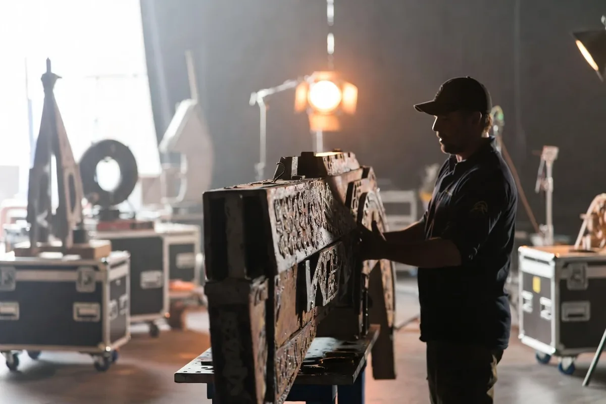 3D printed hero prop being prepared on a film set in Queens