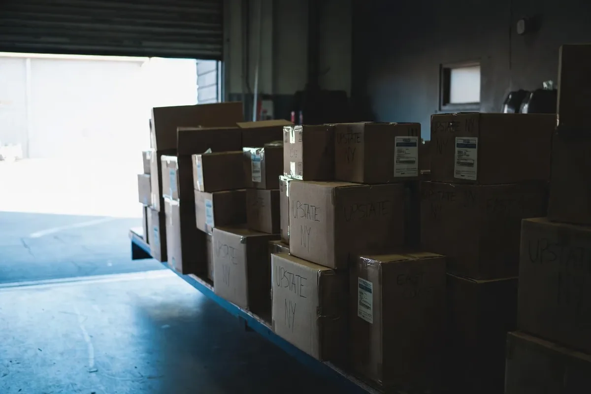 Shipping boxes staged for upstate dispatch