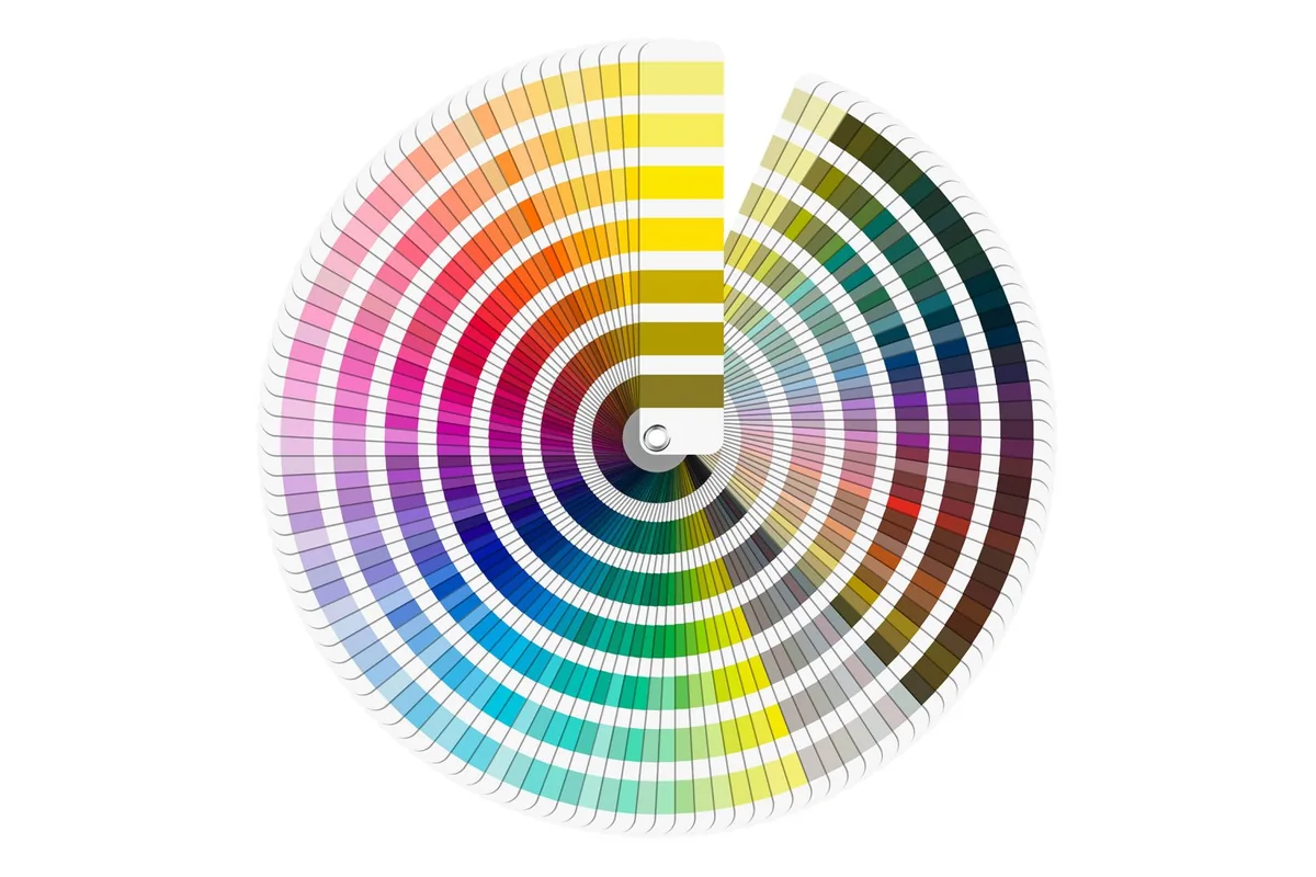 Pantone fan guide spread across the full coated color range